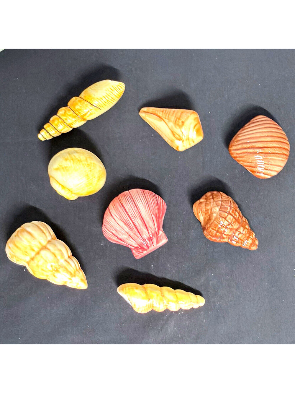 Lot of 7 ceramic hand made seashells. Decorative seashells handpainted